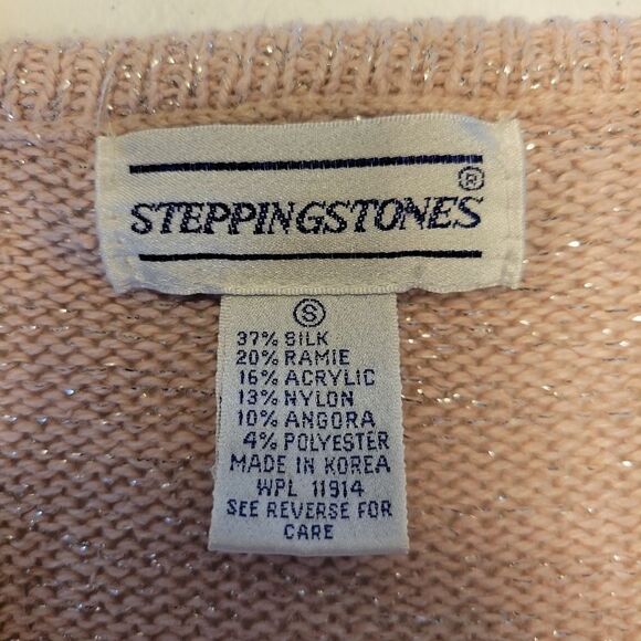 Stepping Stones Vintage Light Pink Silk Angora Blend Pearl Sequin Bow on Front - Picture 10 of 11